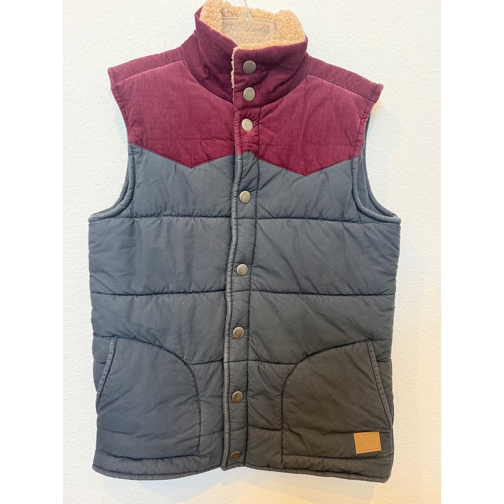 Epic Threads Mens Quilted Puffer Vest Navy Maroon Corduroy Yoke Sherpa Collar M
